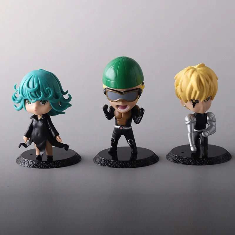 6Pcs One Punch Man Chibi Anime Figures, Saitama Genos Garou Bang Tatsumaki Mumen Rider Metal Knight, OPM Collection Set