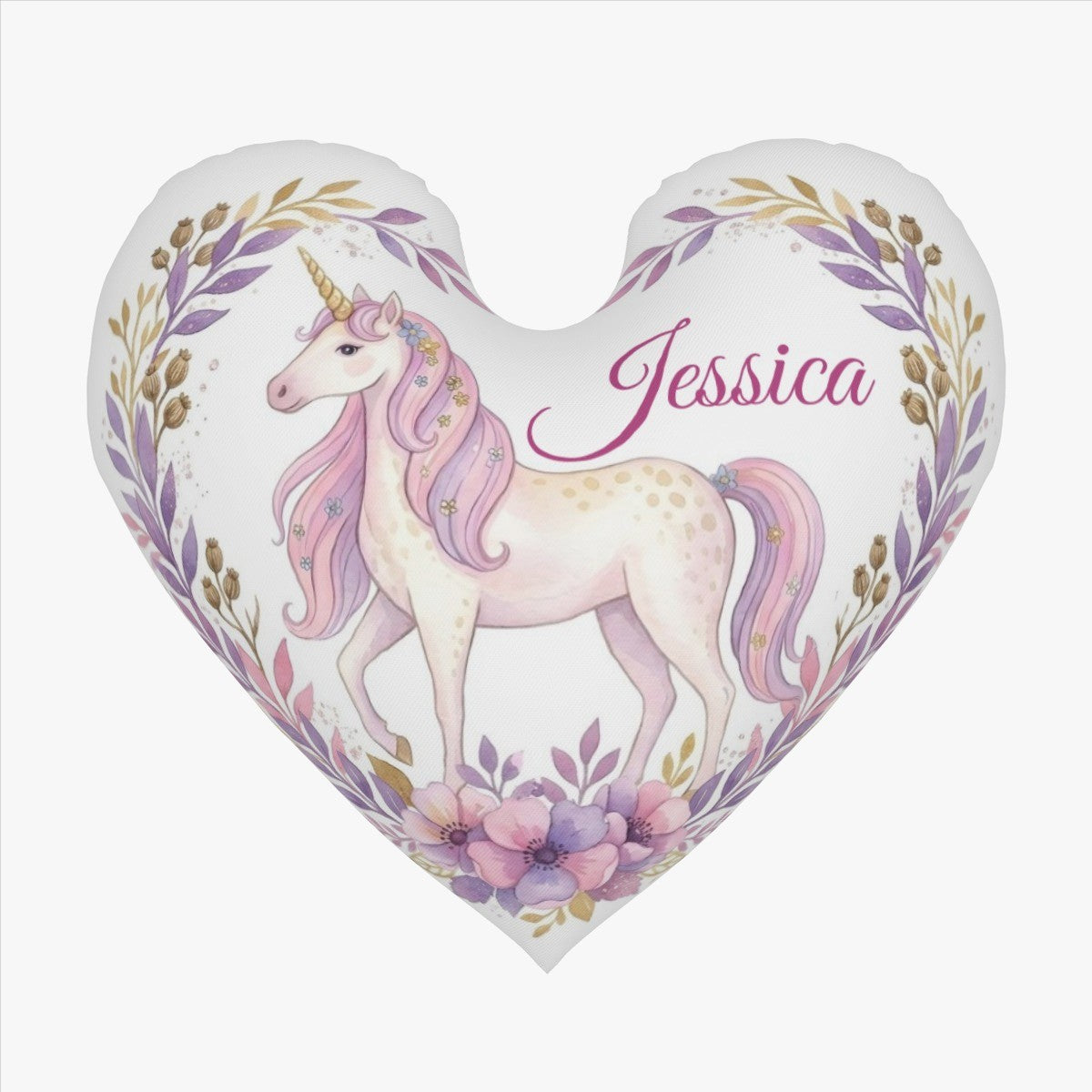 Personalized Unicorn Heart Pillow – Custom Name Gift – Cotton Filling Included