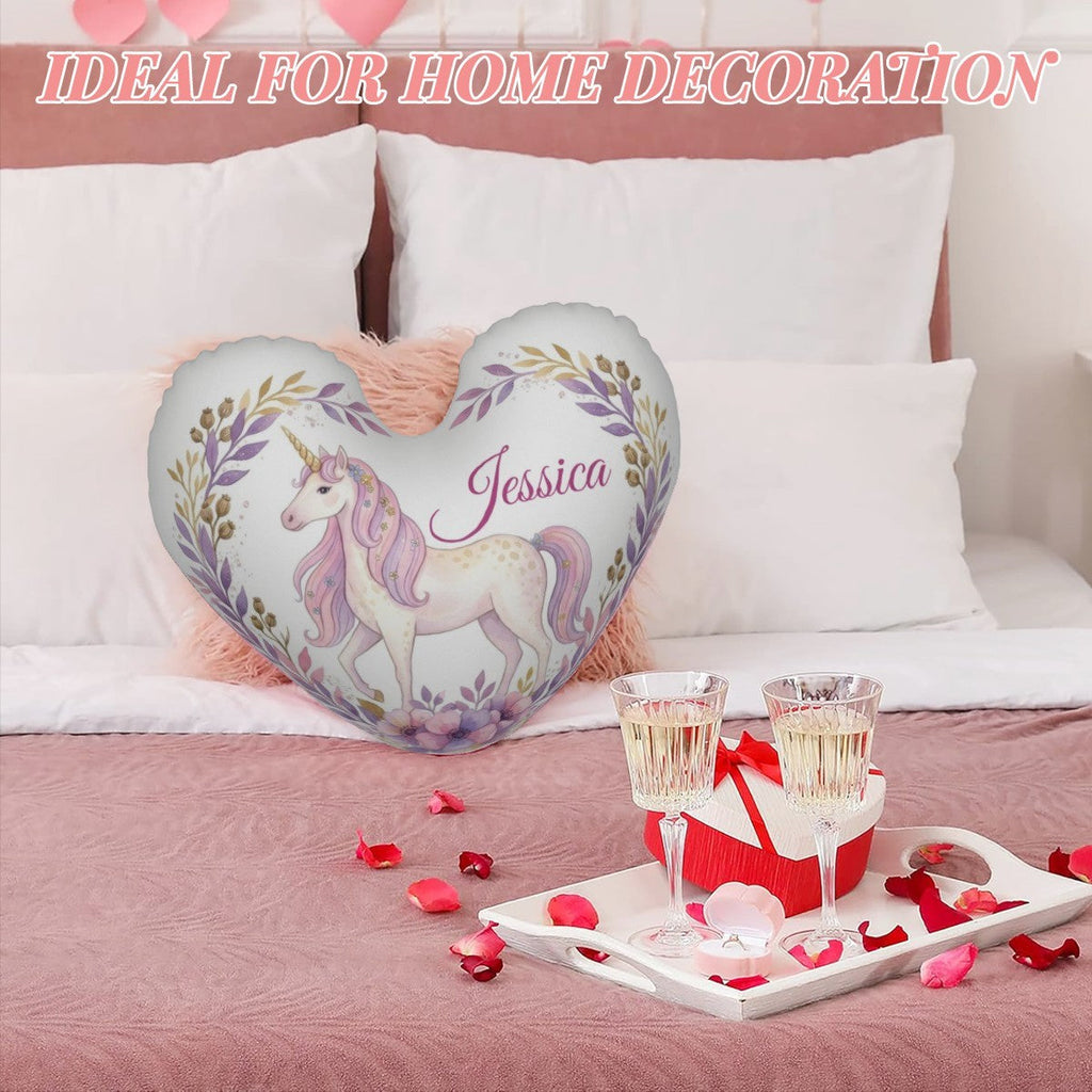 Personalized Unicorn Heart Pillow – Custom Name Gift – Cotton Filling Included