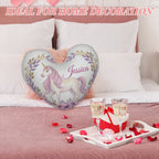 Personalized Unicorn Heart Pillow – Custom Name Gift – Cotton Filling Included