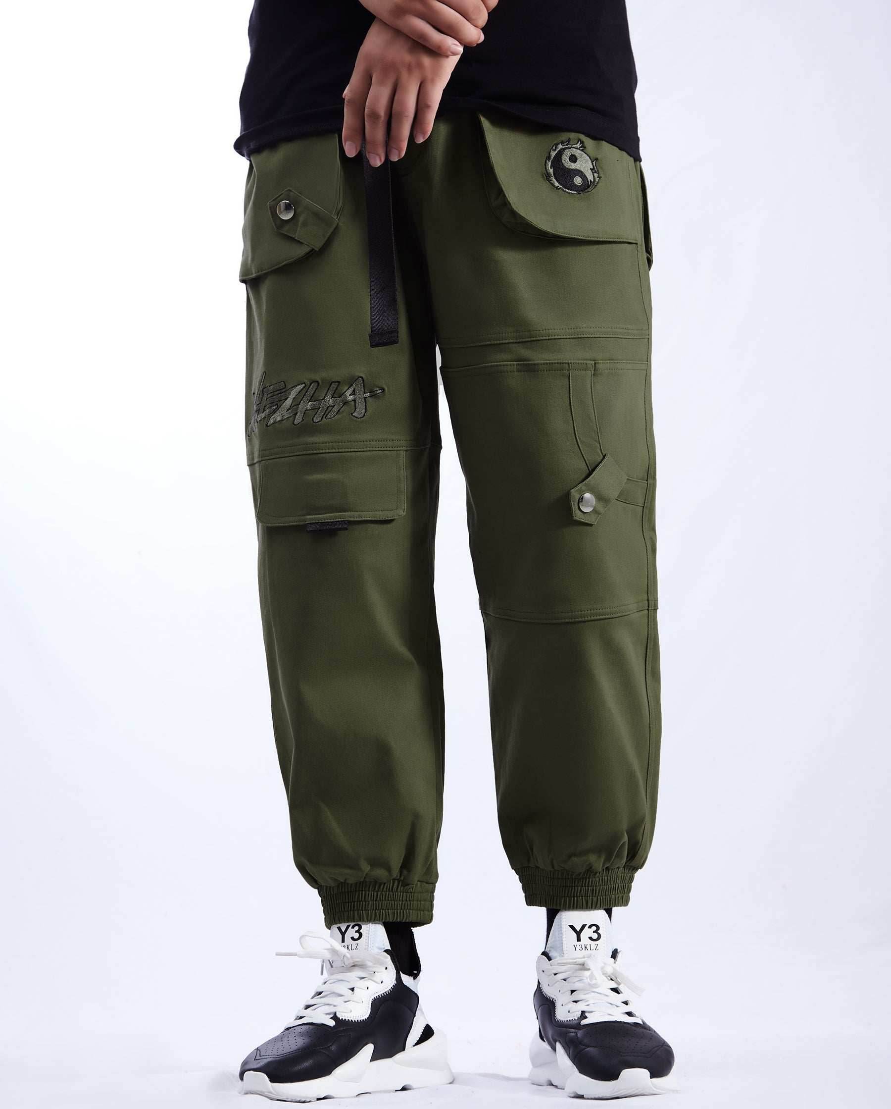 IBP332 Yin Yang Army Green Cargo Pants - Army Green / S