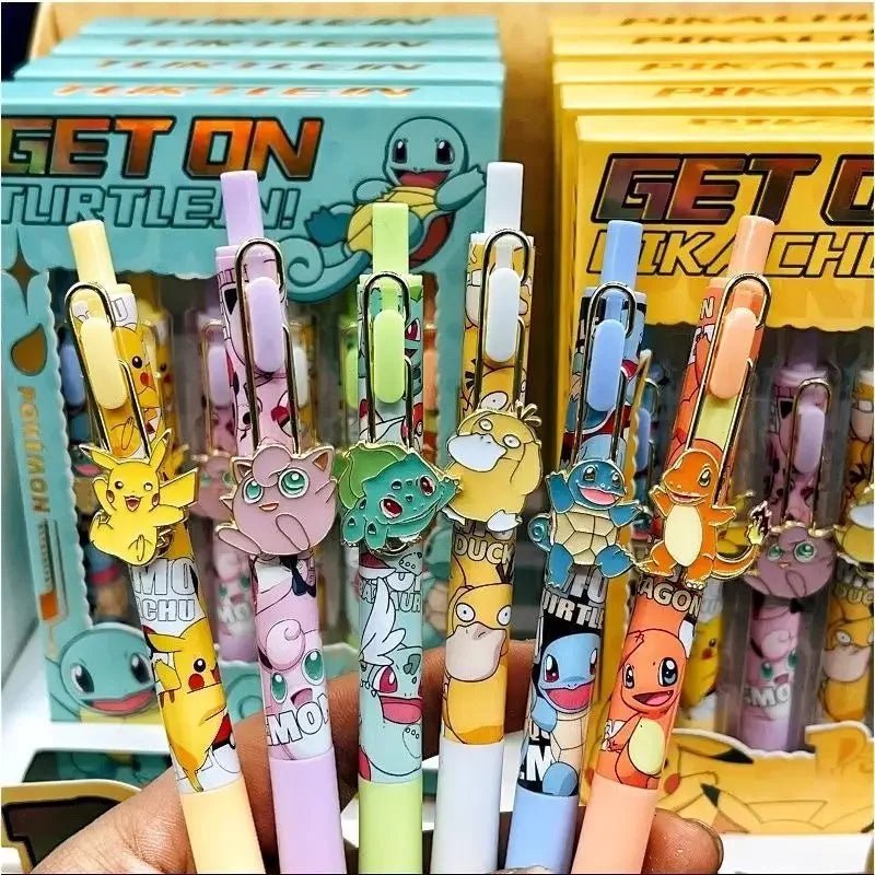 6 PCS Set Pokemon Click Pen, Black Writing Gel Pen Stationery