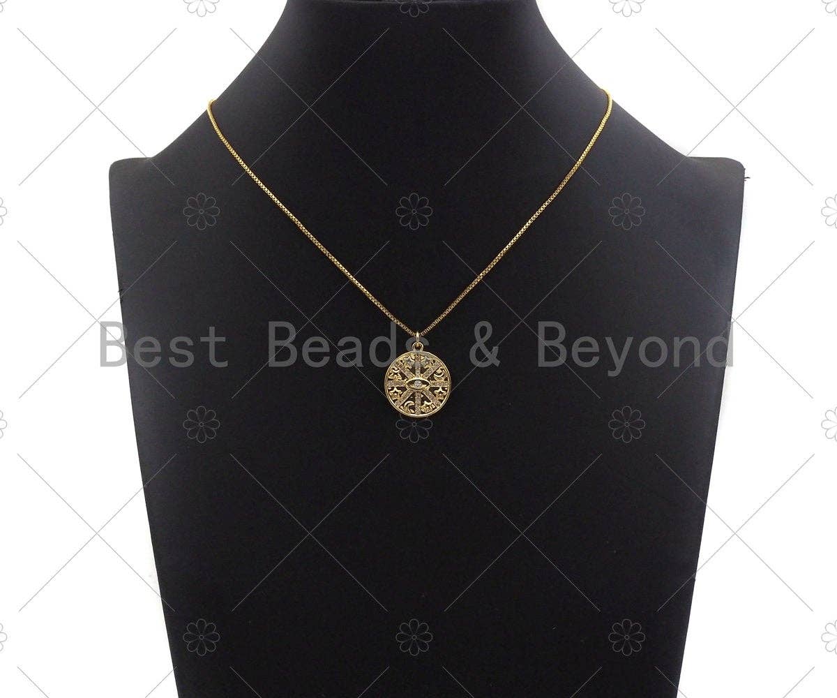 Clear CZ Micro Pave Evil Eye Star On Round Coin Shaped Pendant/Charm, Star Cubic Zirconia Pendant Charm, 20mm,sku#Y334