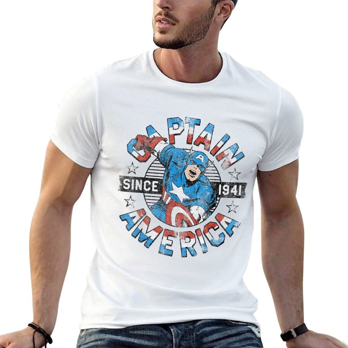 Marvel Avengers Vintage Captain America Comic Hero Since 41  Tagless Design T-Shirt