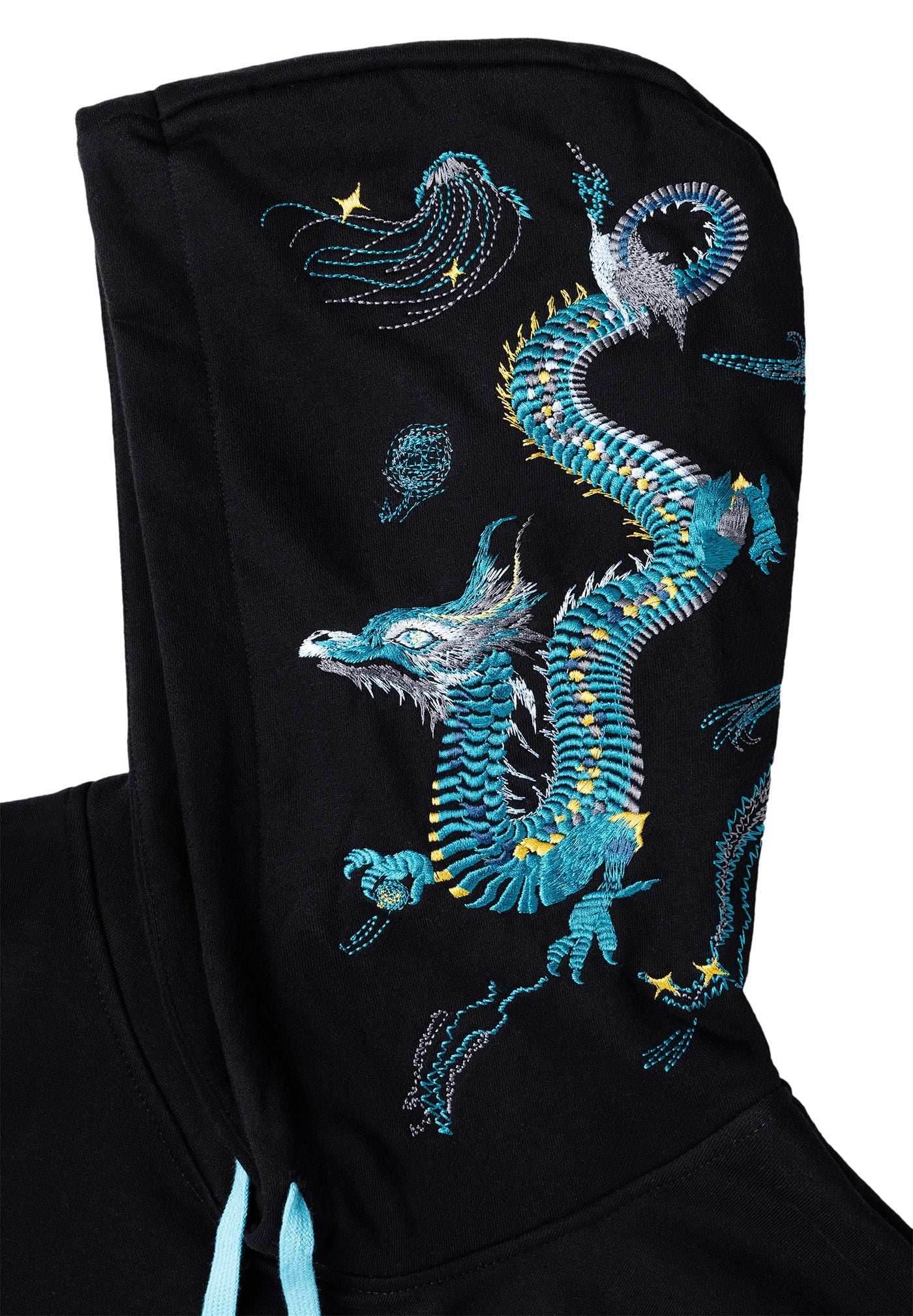 KH9000 Blue Dragon Embroidery Hoodie - Black / S