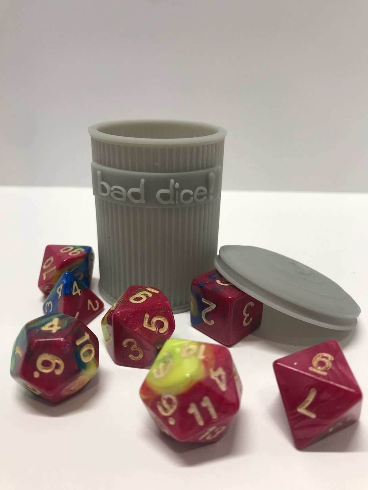 Trash Can Dice Jail: 3d Printed Grey Trash Can for Bad Dice D&D Dice Accessory - 