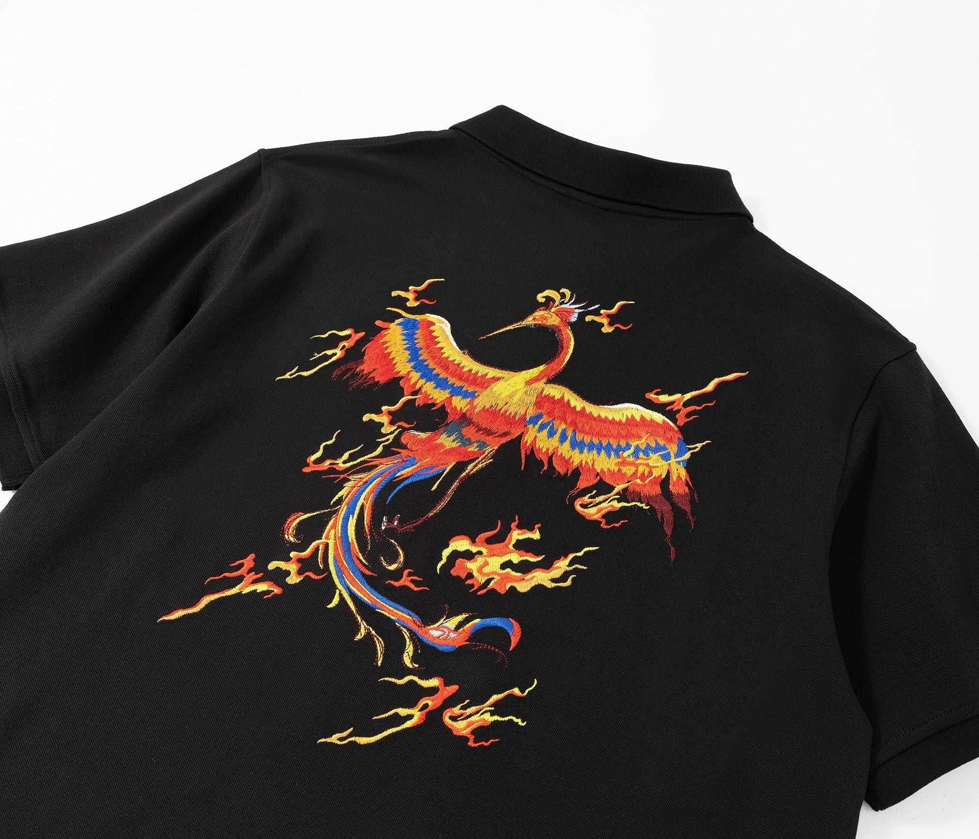 Flying Phoenix Embroidery Polo - Black / S