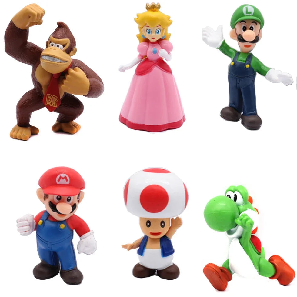 6pcs/set Super Mario Bros PVC Action Figure Toys Dolls Model Set Luigi Yoshi Donkey Kong Mushroom