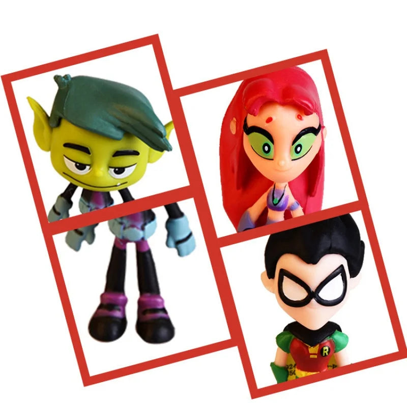 6pcs teen Titan Go action figure Robin electronic Beast Boy Spark Crow Si Qi set Kawaii children's handmade toy ornaments gifts.