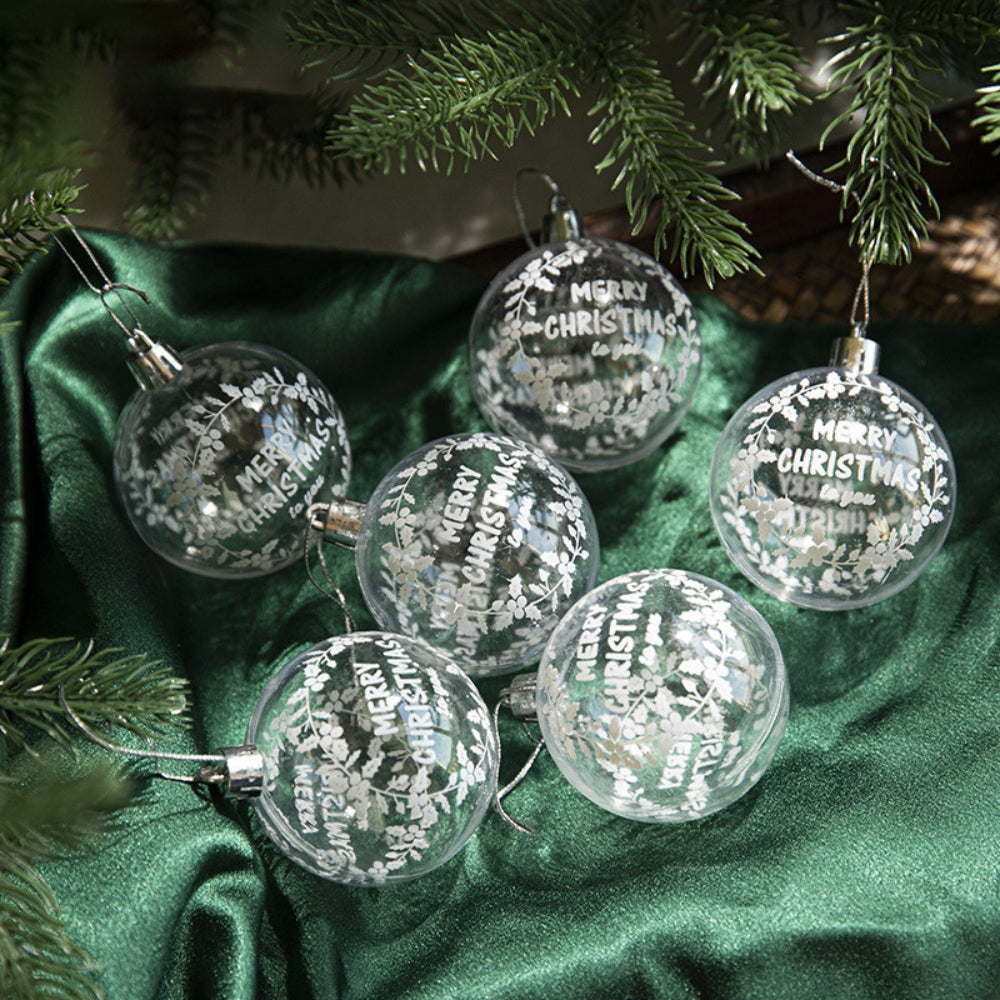 6pcs Transparent Snow Christmas Balls Pendants for Christmas Tree Decoration