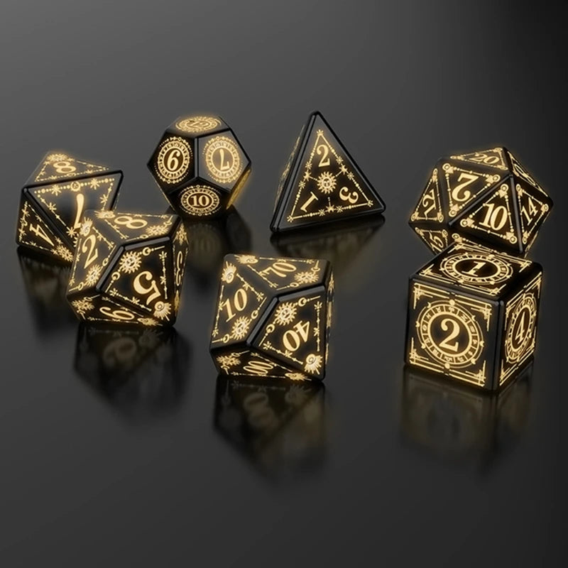 7 Pcs Glowing Polyhedral Dices with Charging Box LED Warm Light Electronic Dices