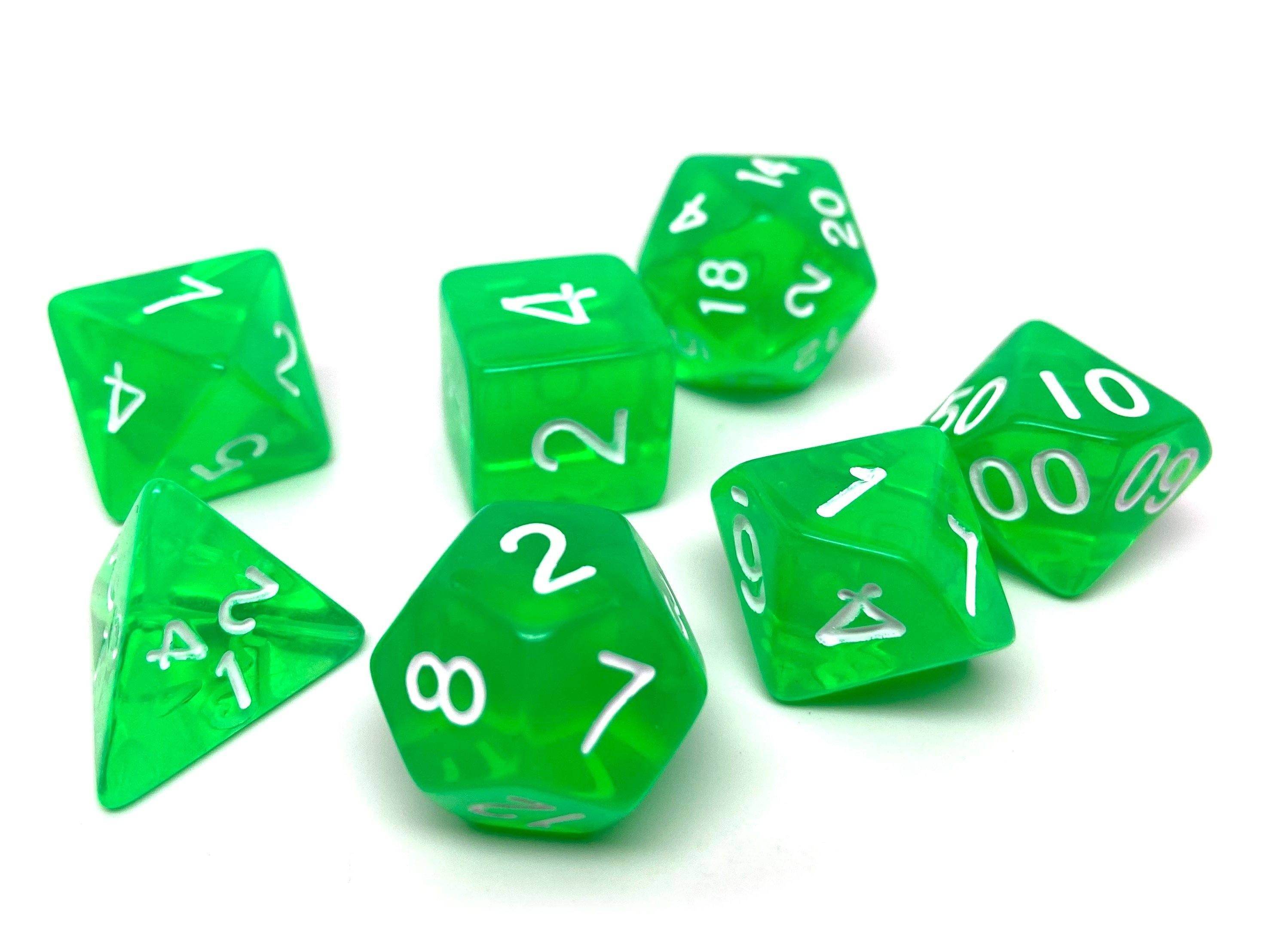 Green Translucent Dice - 7 Piece Set - 