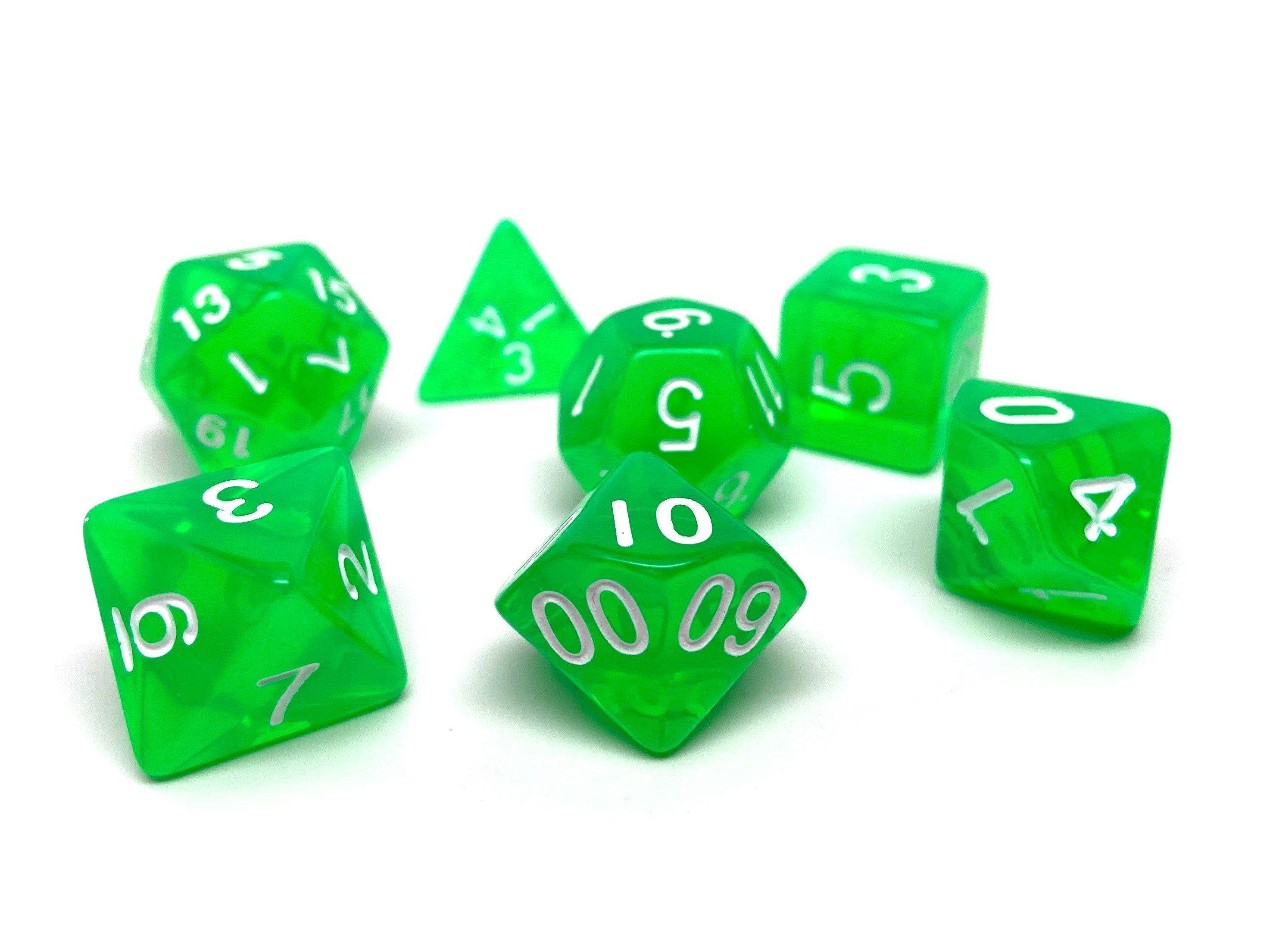 Green Translucent Dice - 7 Piece Set - 