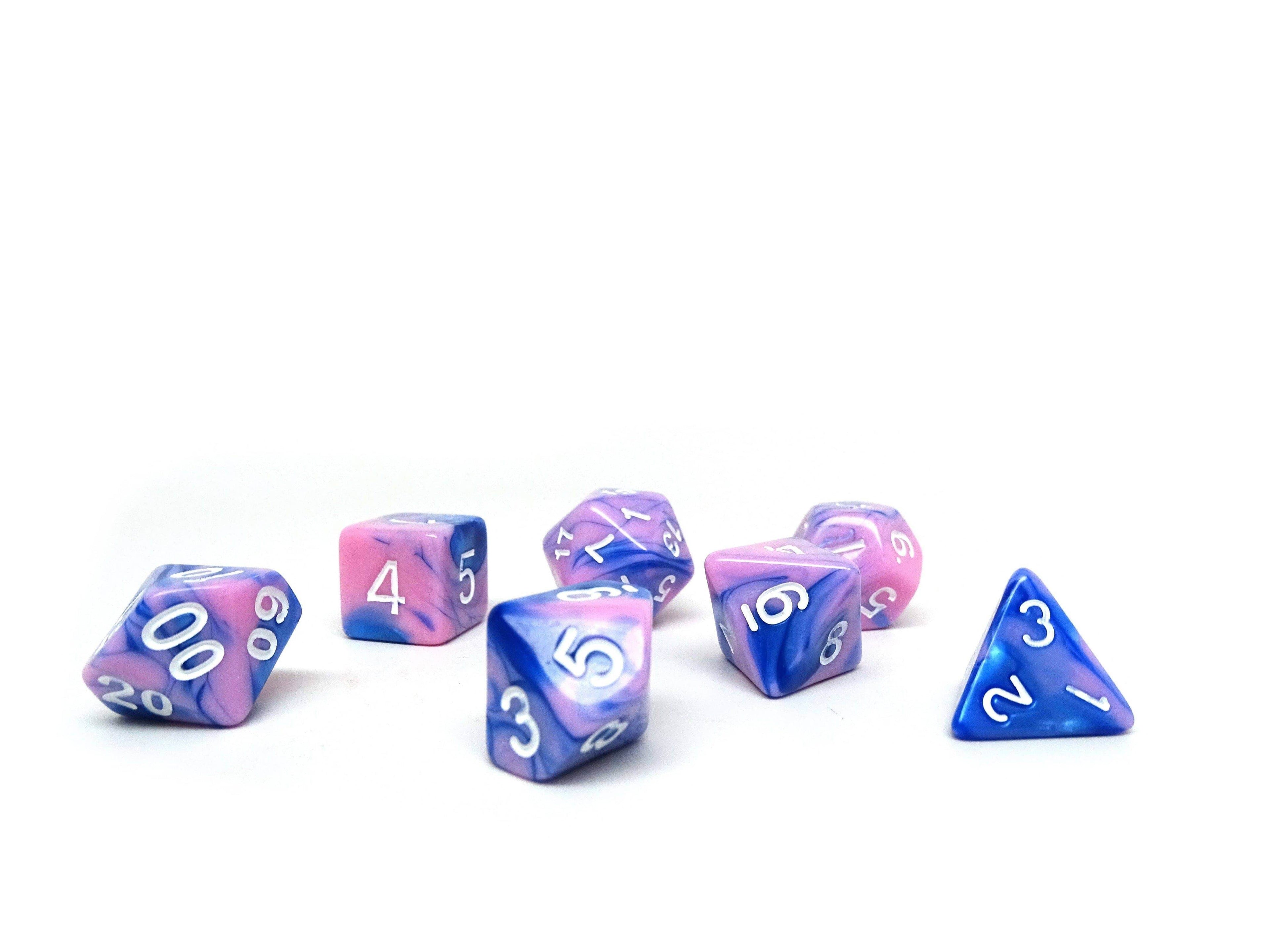 Pink and Blue Marble - 7 Piece Dice Collection - 