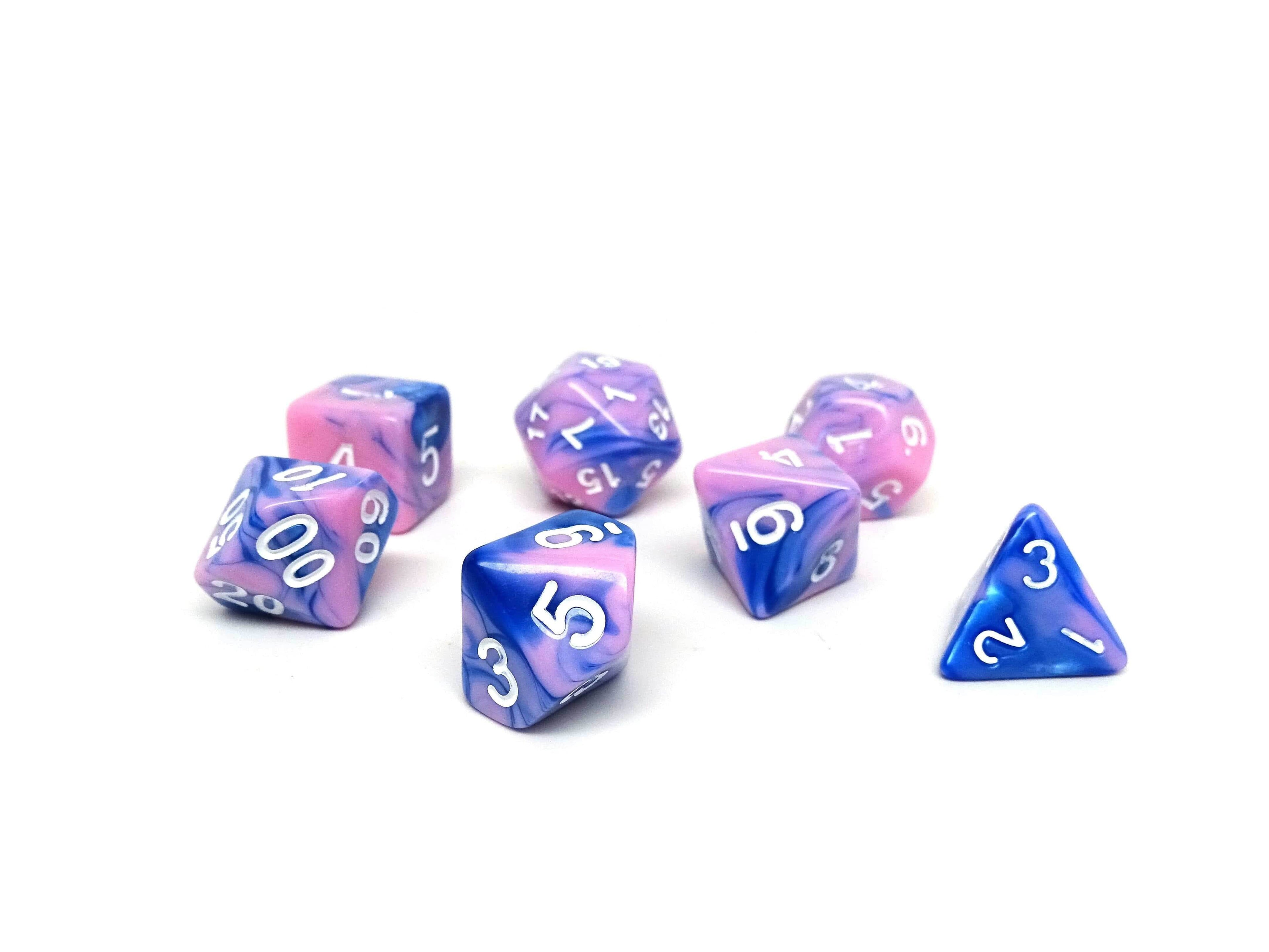 Pink and Blue Marble - 7 Piece Dice Collection - 