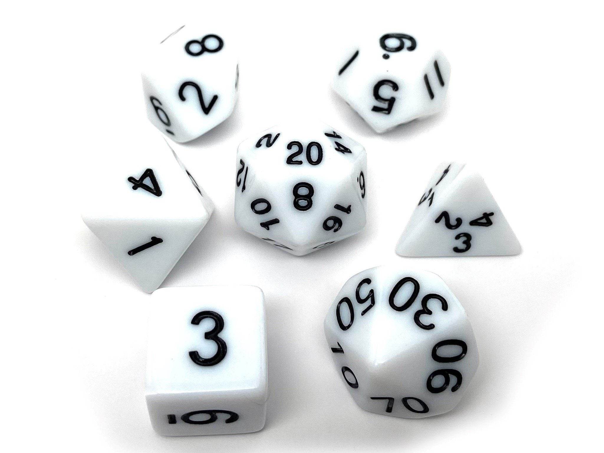 White Opaque Dice - 7 Piece Set - 