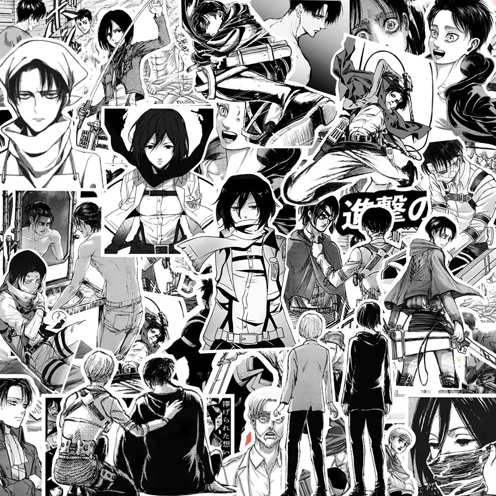 70pcs Black White Anime Attack on Titan Stickers for Kids DIY Laptop Skin Phone Cool Cartoon Graffiti Sticker Wholesale