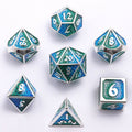 Solid Metal Mini Behemoth Dice set - Silver with Green Blue - 