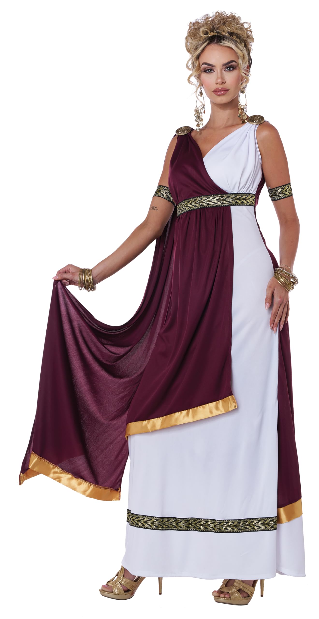 Women's Roman Empress Costume - White Dress with Gold Trim and Drape