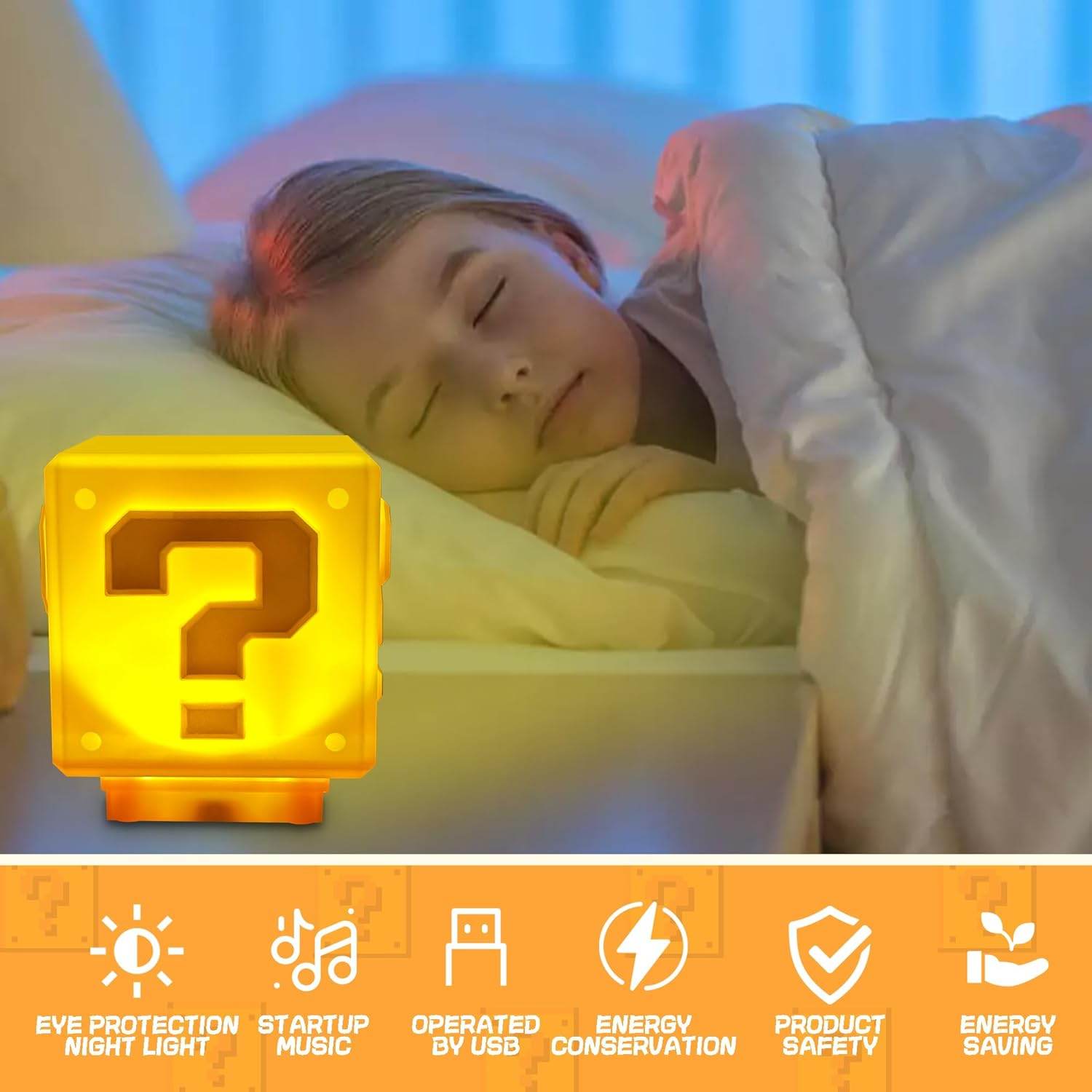 Super Bros Mini Night Light – USB Powered Kids Bedside Lamp with Classic Game Sound - 