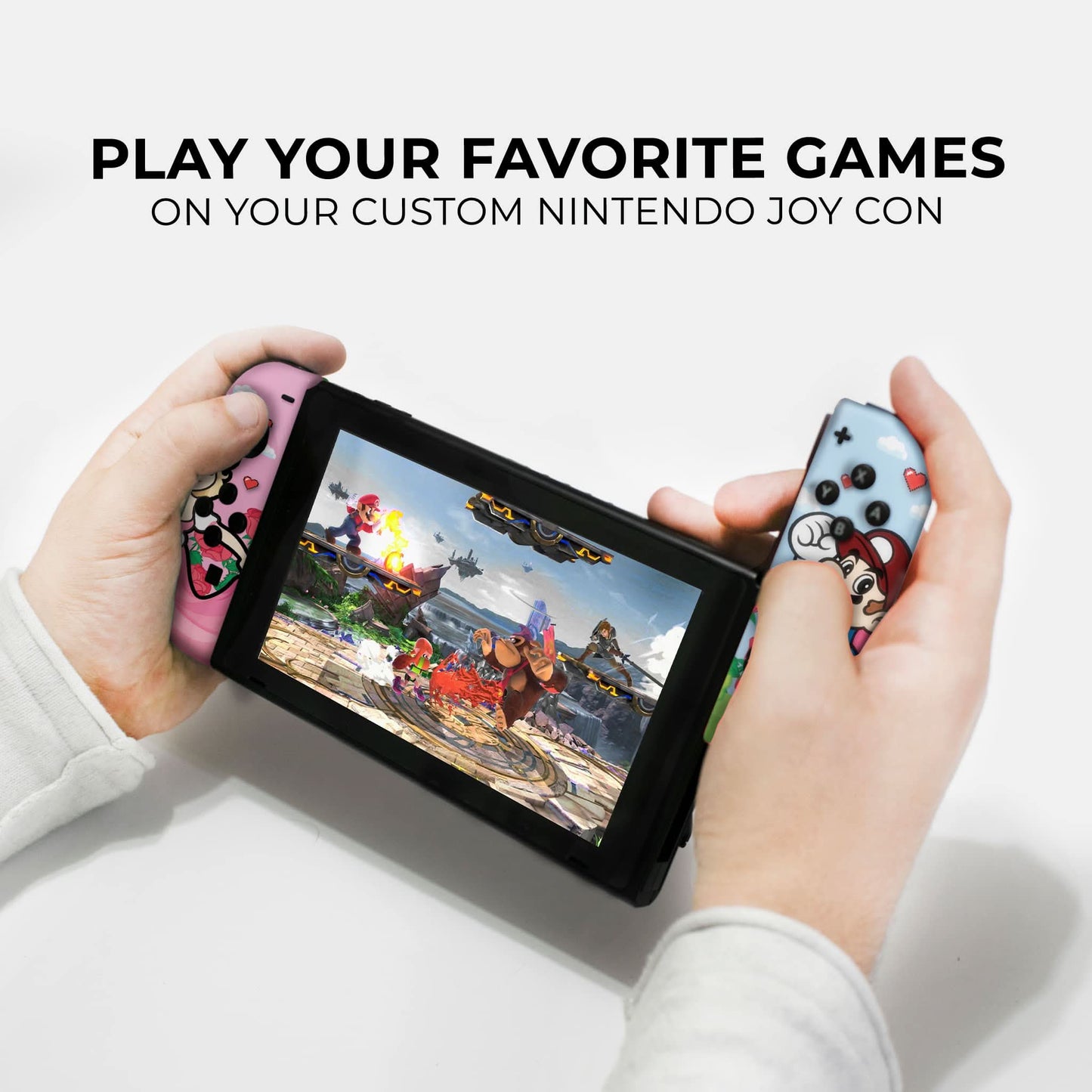 Mario & Princess Nintendo Switch Joycons with Advanced Permanent Hydro-Dip Technology.