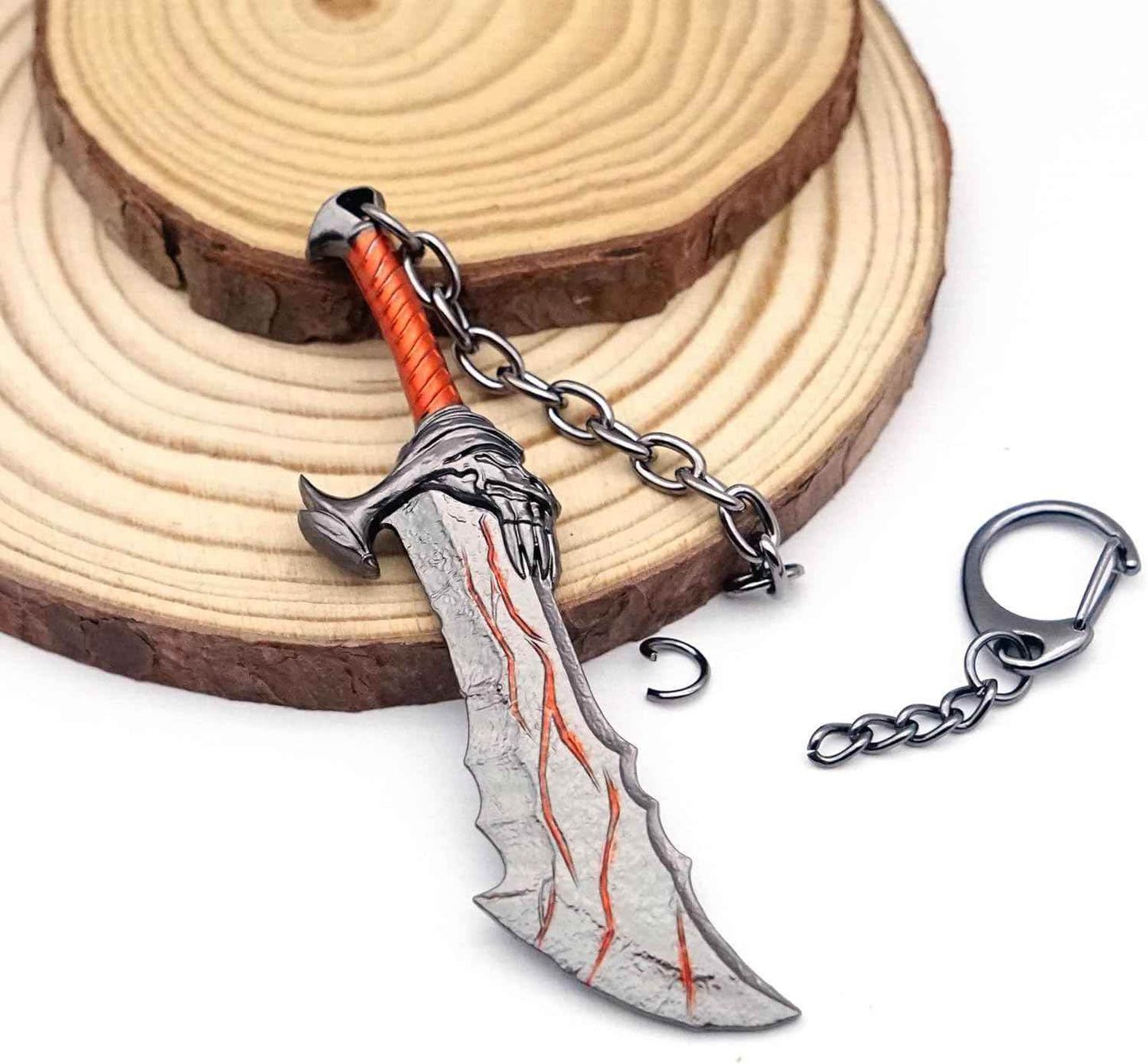 Mini Sword Keychain – Tiny Blades of Chaos Weapon Pendant with Stand for Men - 
