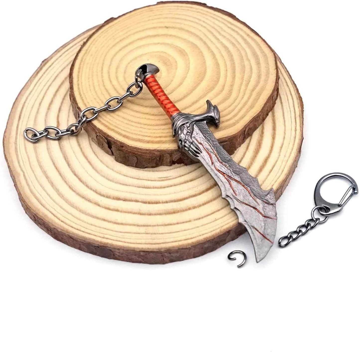 Mini Sword Keychain – Tiny Blades of Chaos Weapon Pendant with Stand for Men - 