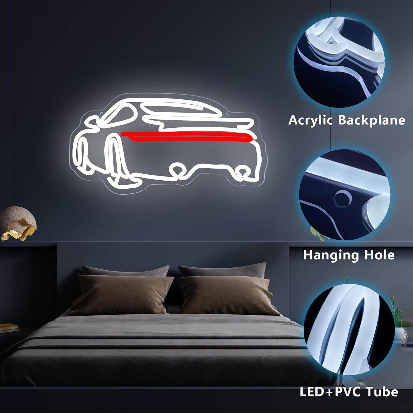 Sports Car Neon Signs for Wall Decor,Dimmable Garage Neon Light,Usb Powered Car Signs for Kids Bedroom Boys Room Playroom Man Cave Bar Birthday Gifts(15 * 7.9in) - 