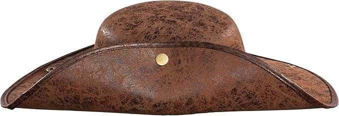 Pirate Hat Tricorn Faux Leather Colonial Renaissance Halloween Cosplay Costume Hat - Brown