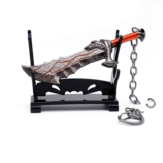 Mini Sword Keychain – Tiny Blades of Chaos Weapon Pendant with Stand for Men - 