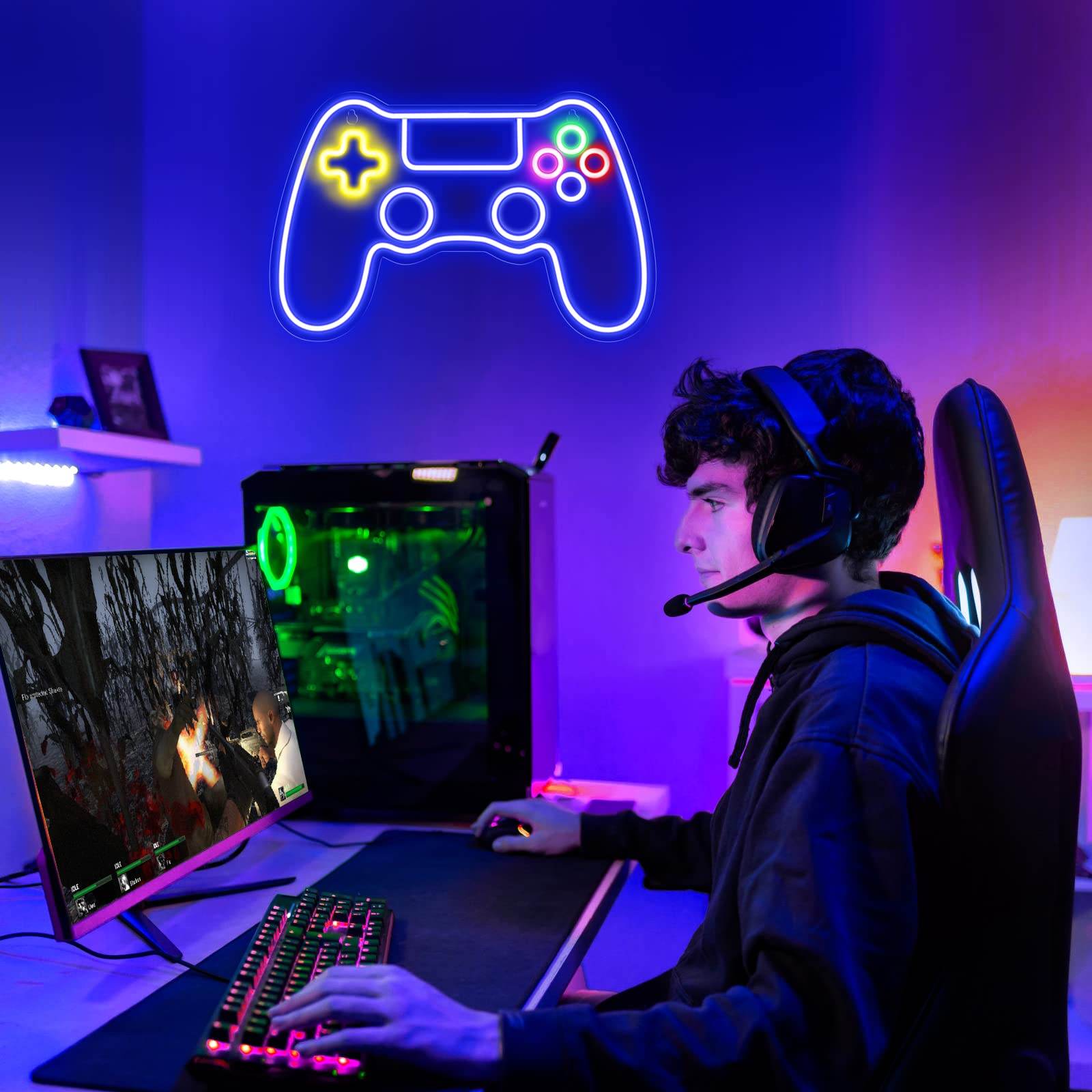 Gaming Neon Sign - LED Neon Light for Game Room Decoration | Teen Gamer Gift - Mushroom1_Green