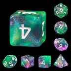 Potions Portion Green/Purple Glitter 7-Dice Set by HendgaDice - 