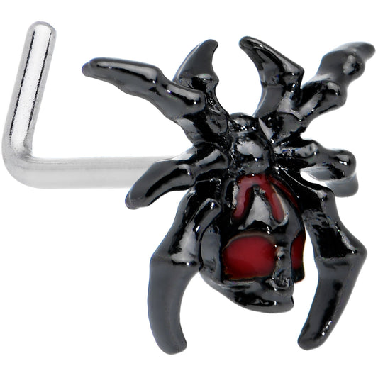 20G 1/4 Red Gem Black Spider Skull Halloween L Shape Nose Ring