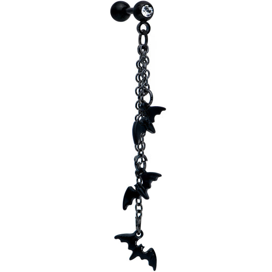 16G 1/4 Clear Gem Black Gone Batty Halloween Dangle Cartilage