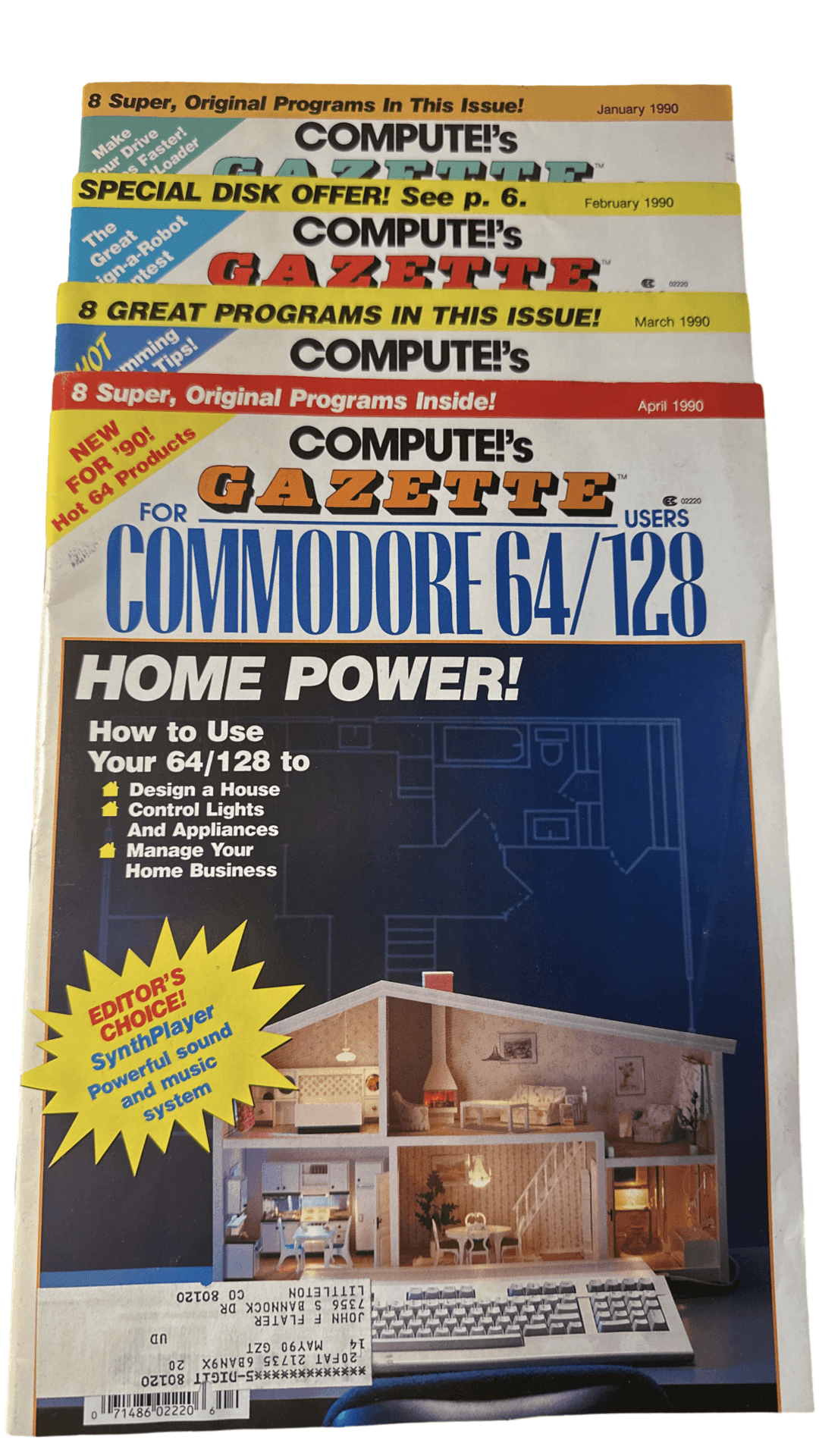 Compute's Gazette 1990 Back Issue(s) C64 C128 VIC-20 Commodore 64 Magazine - 4 Issues (January 1990 - April 1990)