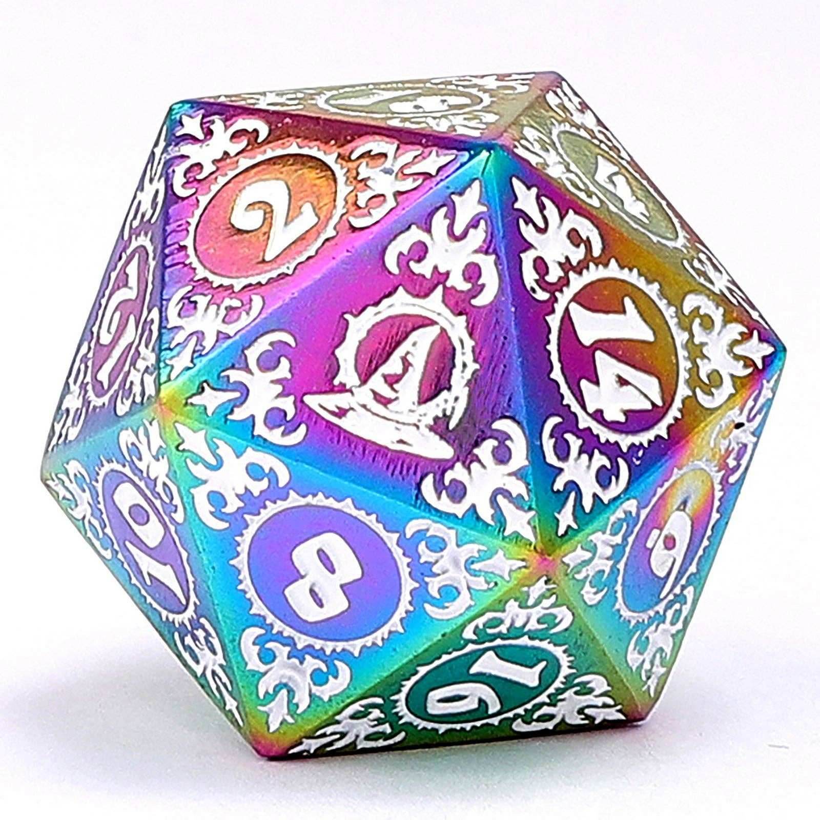 Wizard Solid Metal Polyhedral Dice Set - Rainbow with White - 