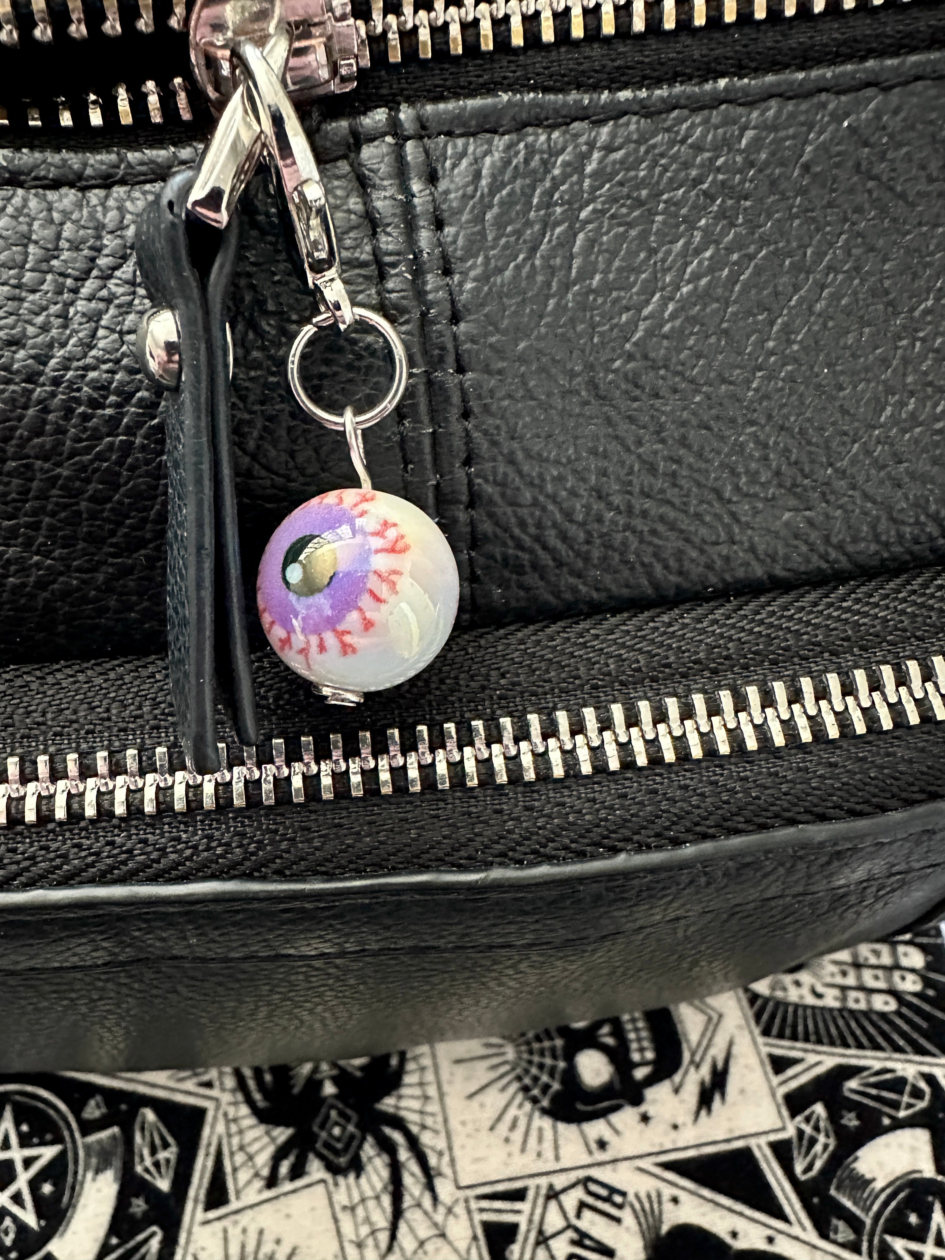 Purple Bloodshot Eyeball Zipper Pull Bag Charm Keychain