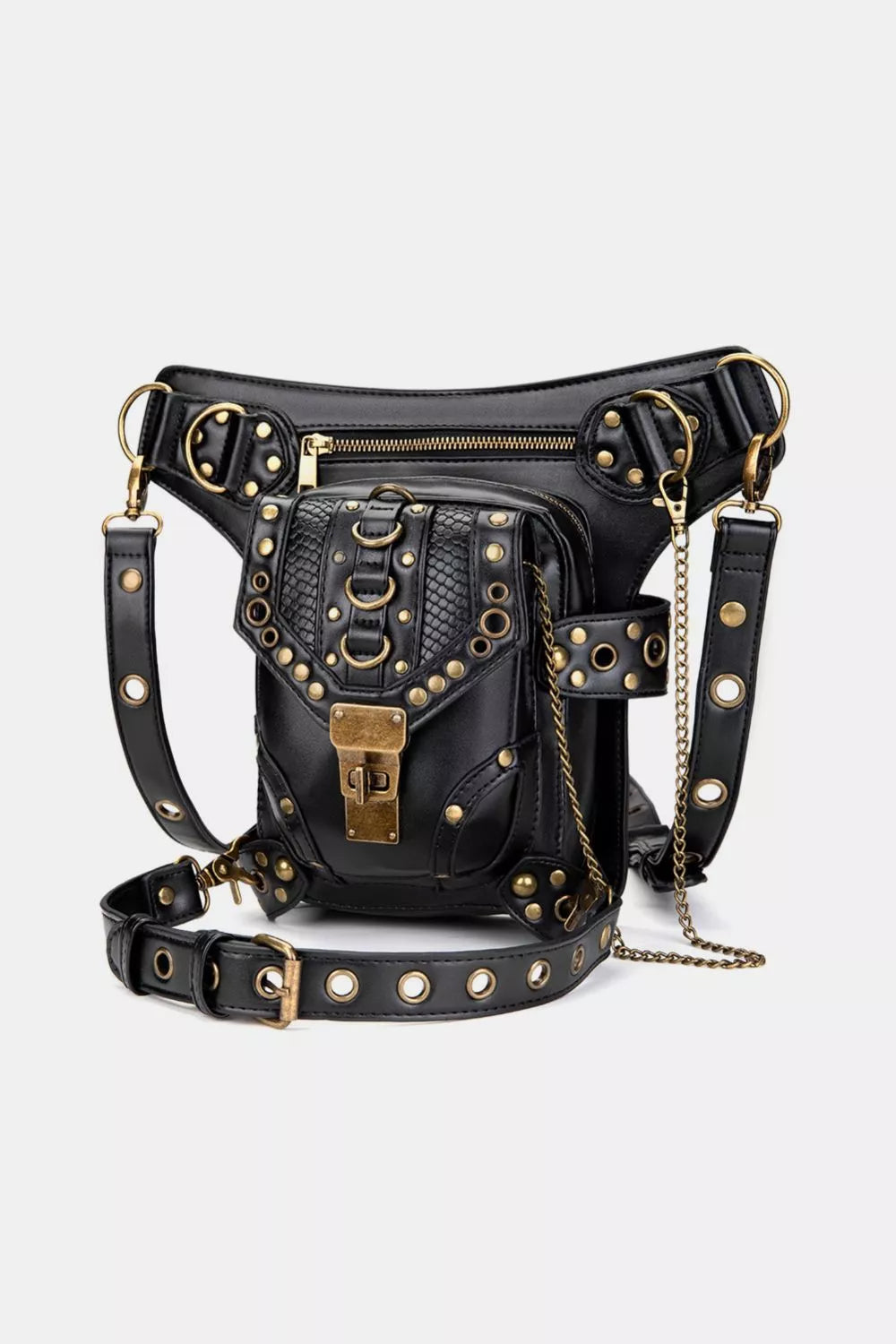 Steampunk Rivet Decor Multipurpose Crossbody Bag