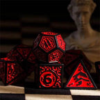 Black with Red Irregular Pattern Fill: 7-Piece Acrylic Dice Set - 