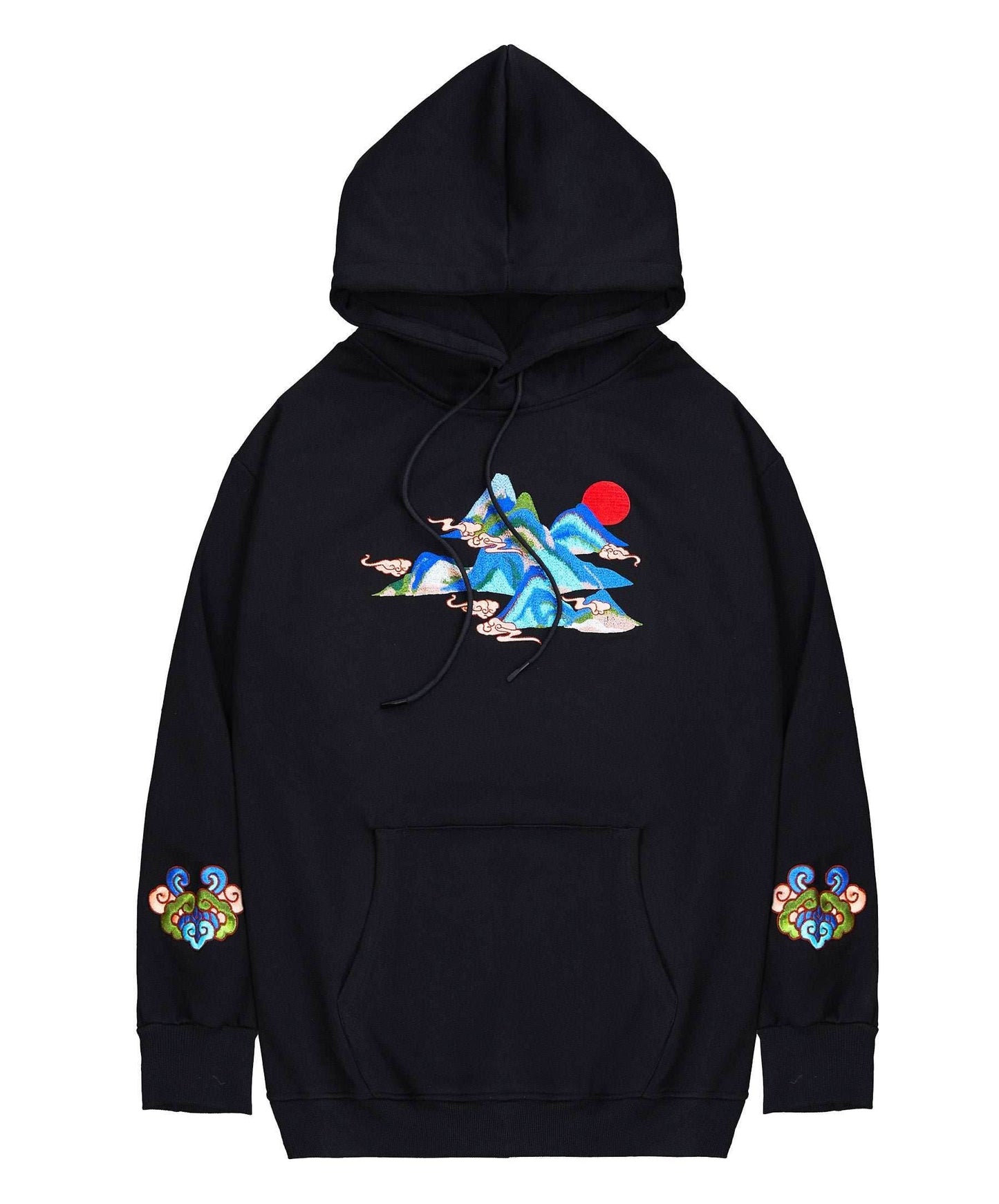 KH9232 Mountains Embroidery Hoodie - Black / S