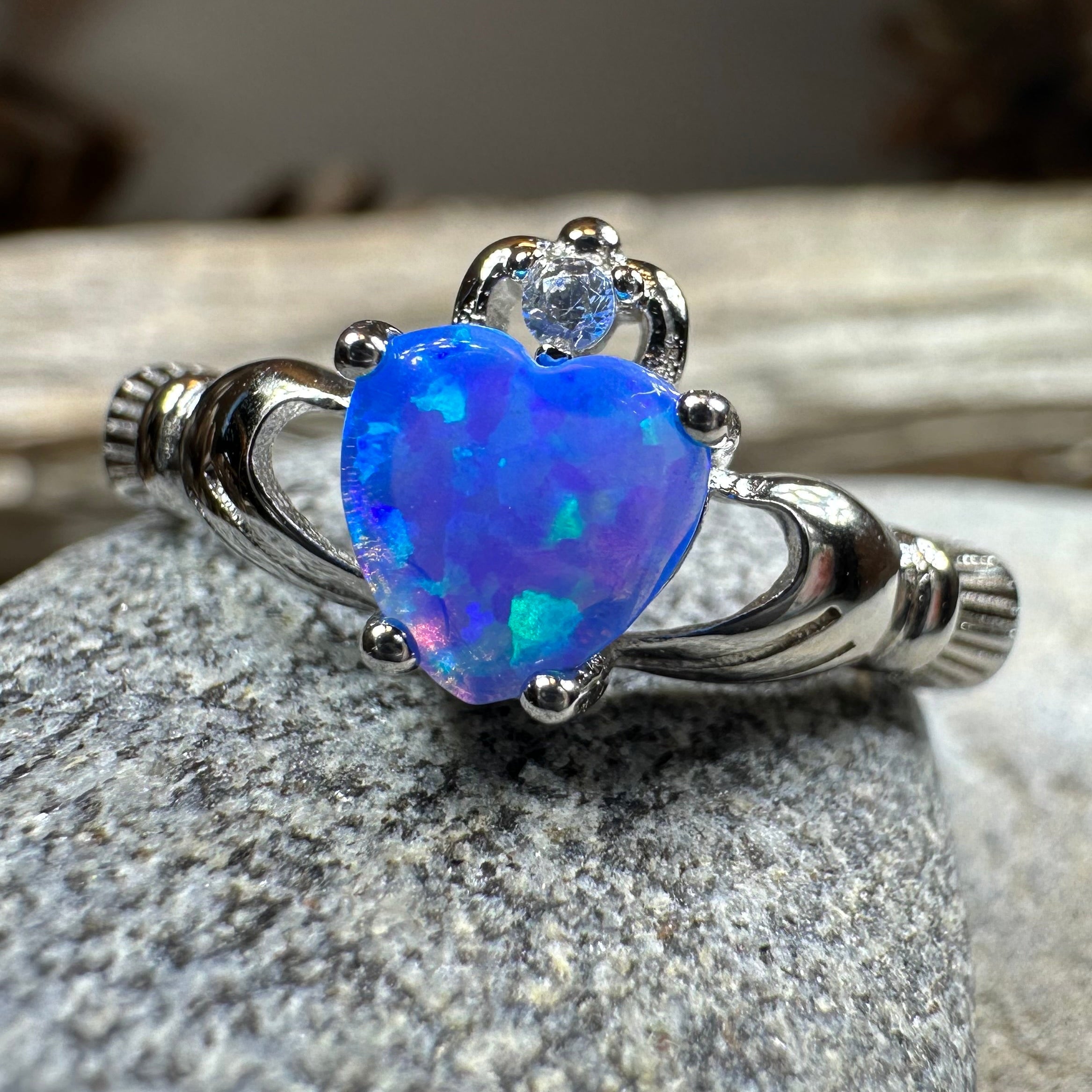 Erline Claddagh Blue Opal Ring
