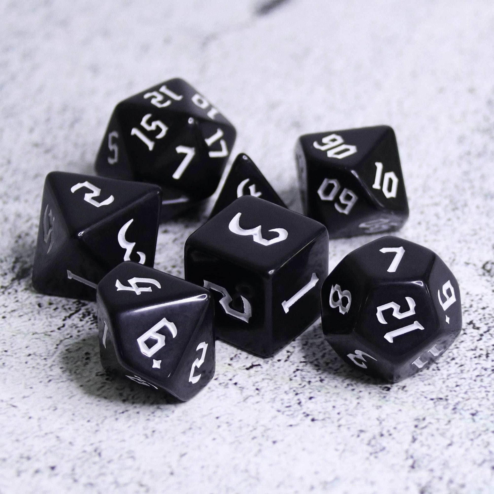 Economy Black Dice (White font) 7-Dice Set RPG DND - 