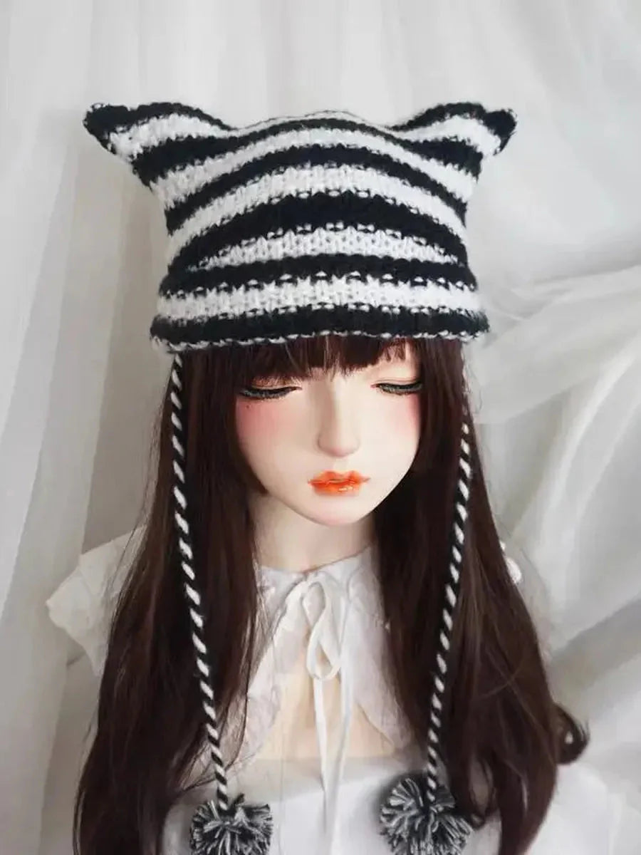'Grunge Cat' Kawaii Knitted Striped Cat Ear Hat