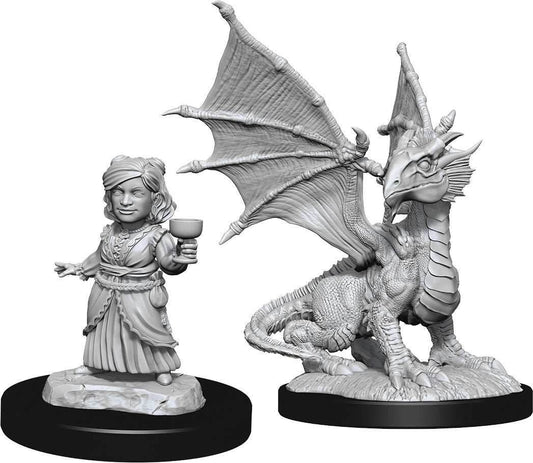 D&D: Nolzur's Marvelous Miniatures - Silver Dragon Wyrmling & Female Halfling - 