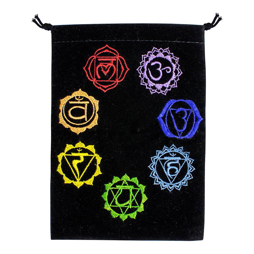 7 Chakras Black Velvet Embroidered Bag - 