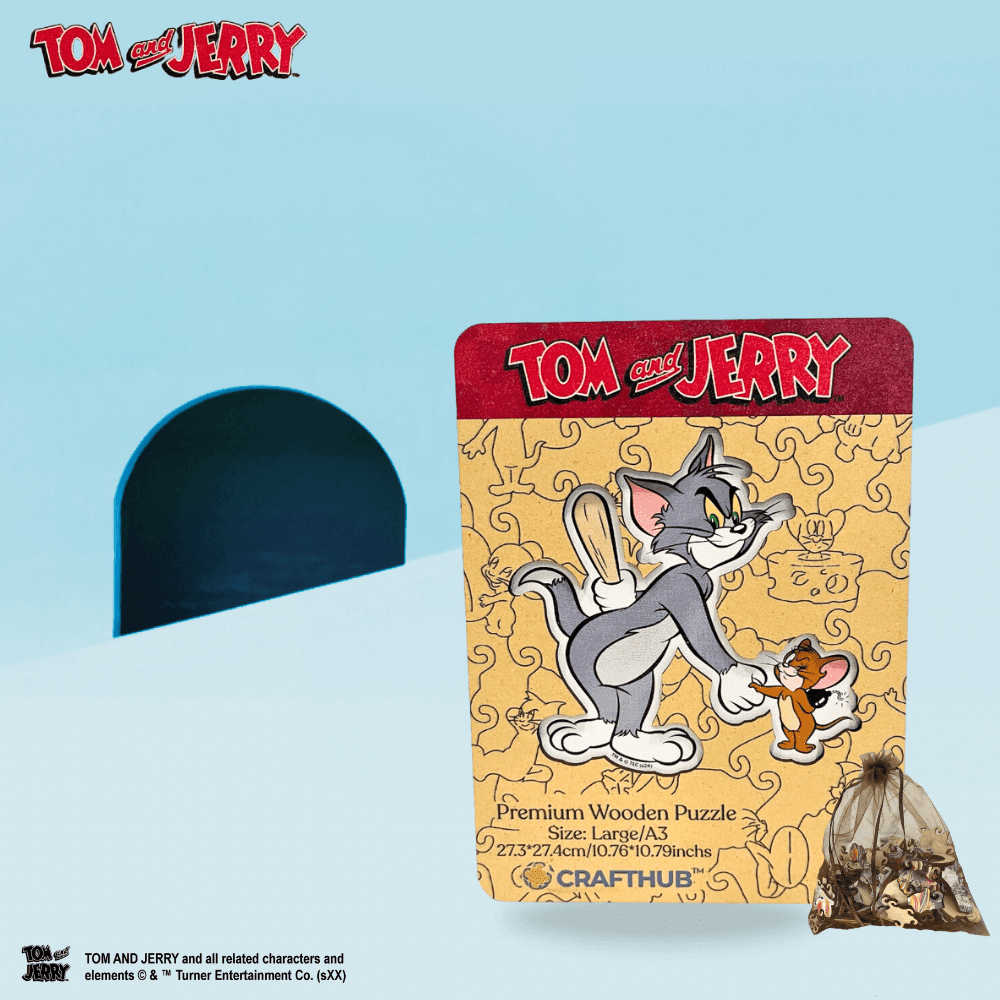 Tom & Jerry Wooden Jigsaw Puzzles - A4 + Wooden Gift Box