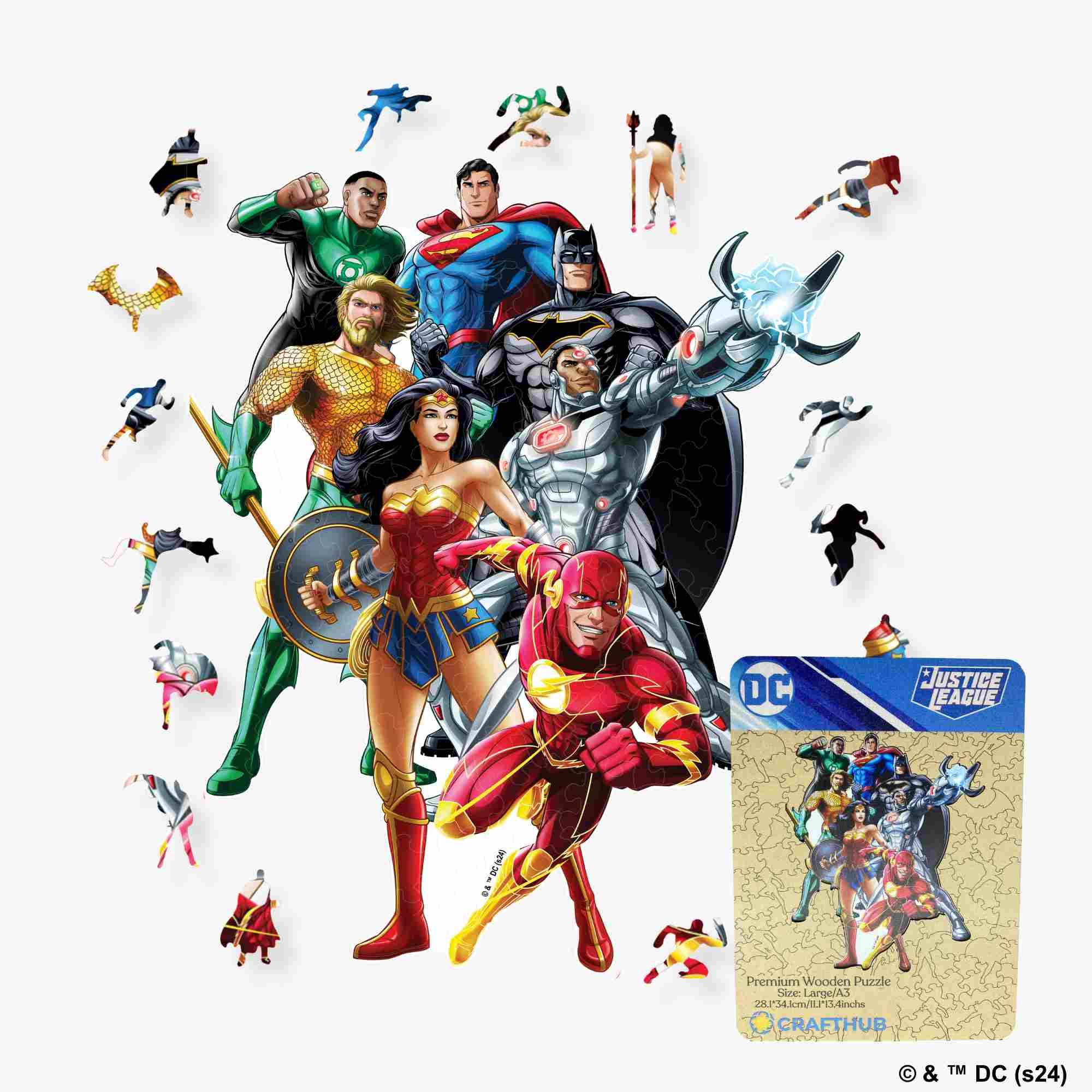 Justice League Legends Wooden Jigsaw Puzzle - A4 + Wooden Gift Box