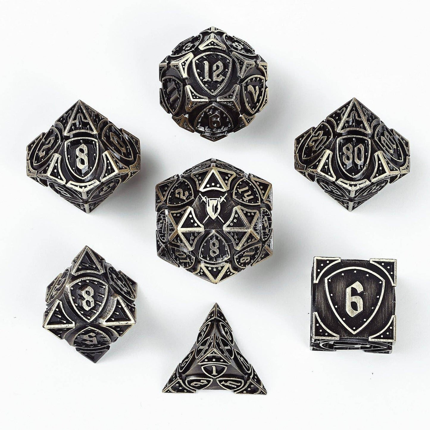 Solid Metal Fighter Class RPG Dice Set - Ancient Bronze - 