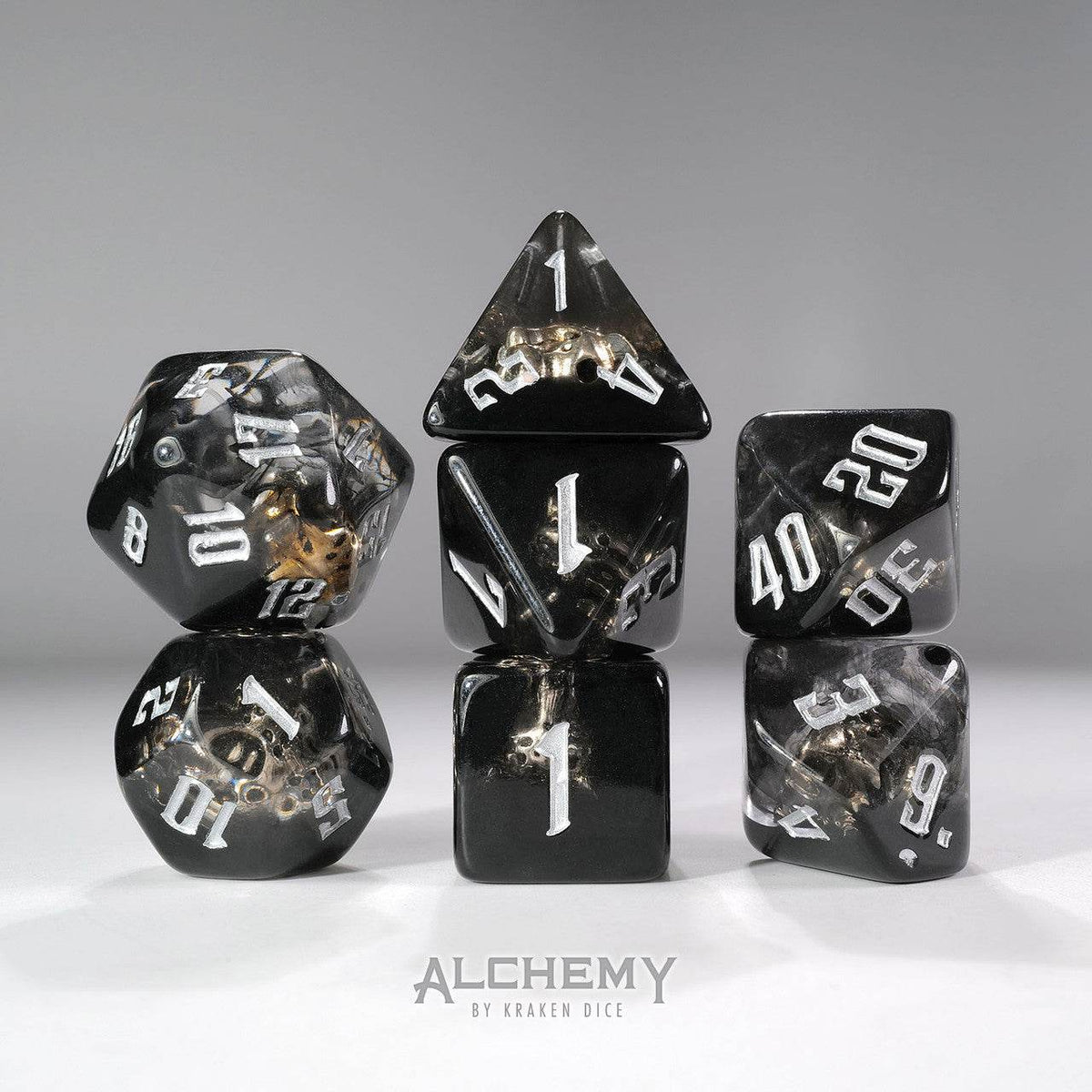 Kraken Dice 7pc Hidden Spirit with Silver Ink by Alchemy Dice - 