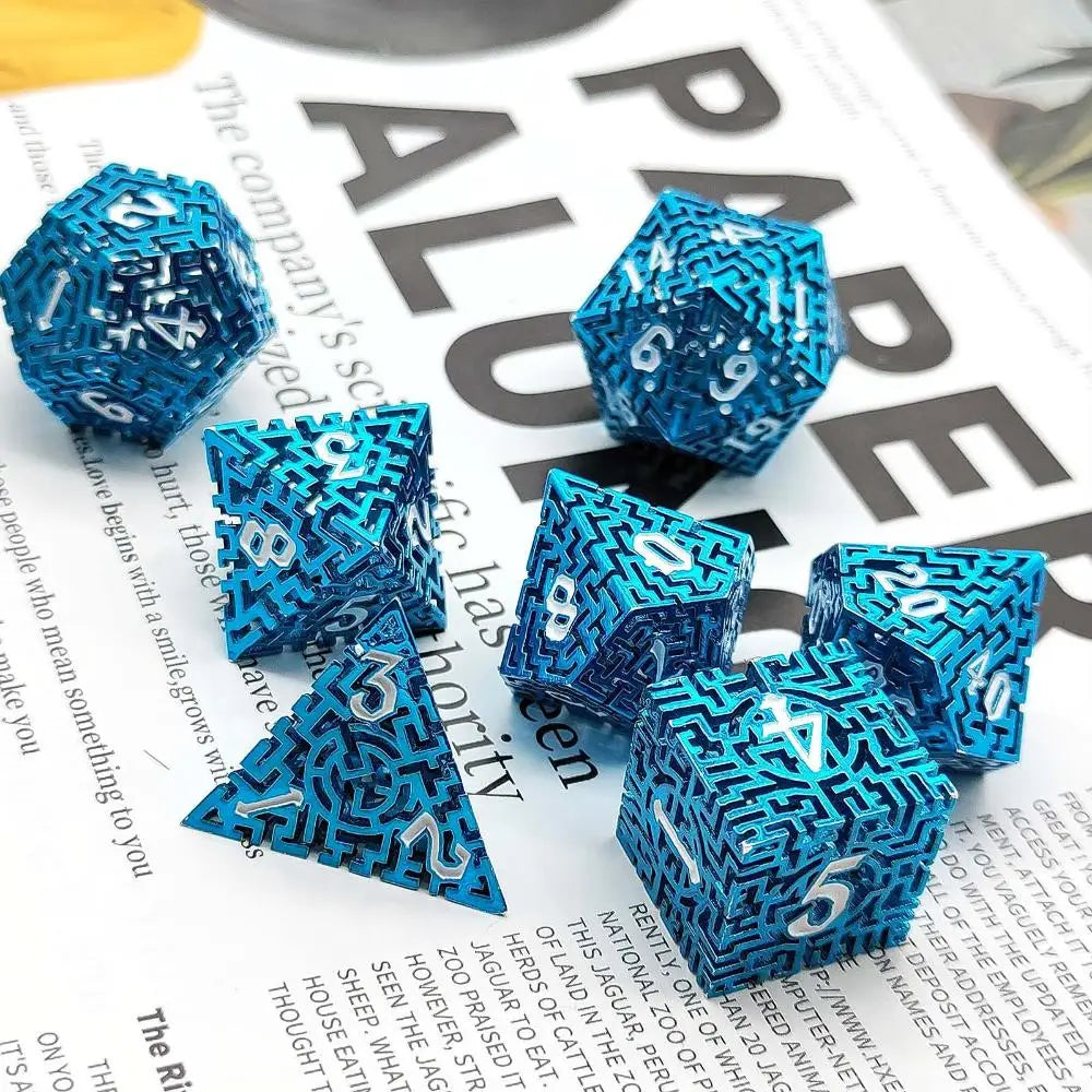 7Pcs Hollow Polyhedral Dice Set Metal Dices Table Games Accessory  For D&d DND D6 D8 D10 D12 D20